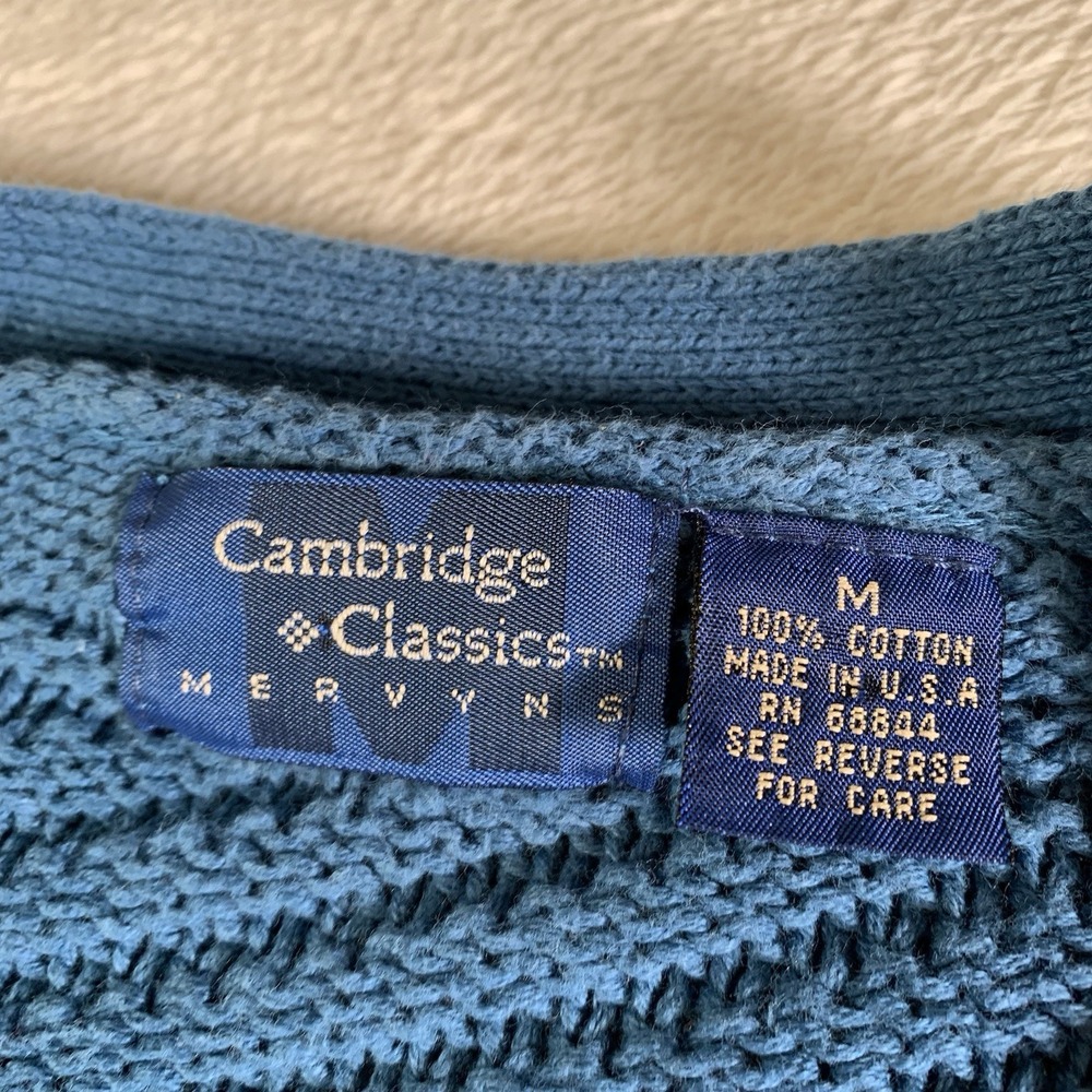 Vintage Cambridge Classics Cardigan Sweater Mens Medium Blue Knit Casual Grandpa - Picture 2 of 6